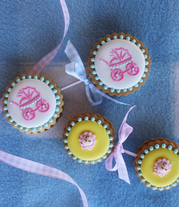 Stenciled Baby Rattle Cookies (Top)