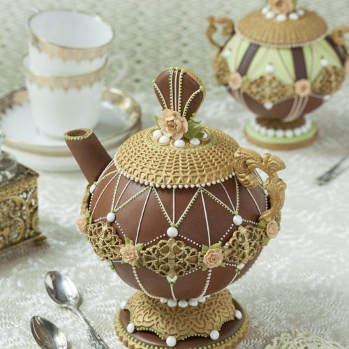 Teapot - Brown Vertical 2 with Green in Background - 3-D Cookies Gallery
