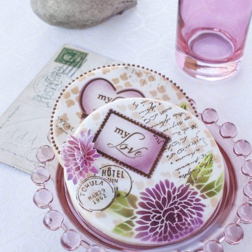 Chrysanthemum - Simple Round Cookie with Message Vertical - Stenciled Cookies Gallery
