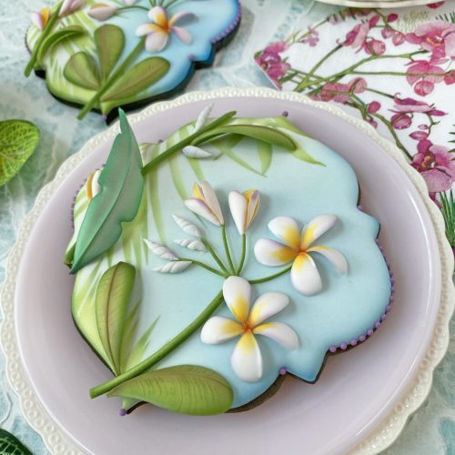 Plumeria Cookies - Single with More Context - 2-D Cookies Gallery
