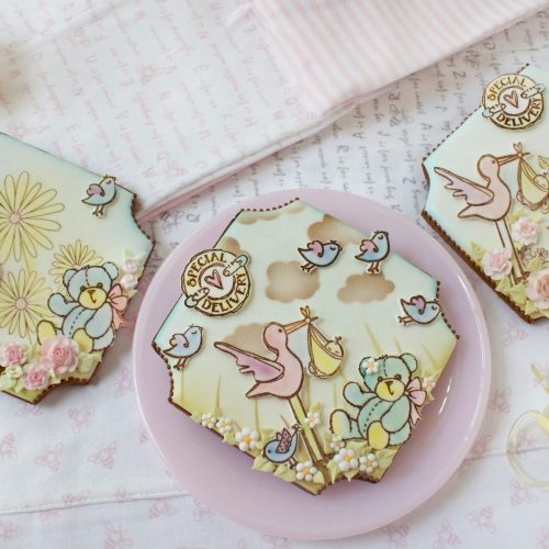 Stork and Teddy Trio Horizontal Brighter - 2-D Cookies Gallery