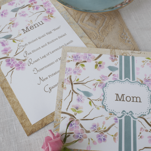 Spring Stenciled Menu and Place Card Close-up