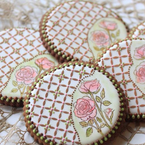 Rose Lattice Stamped and Stenciled Cookies - 2-D Cookies Gallery