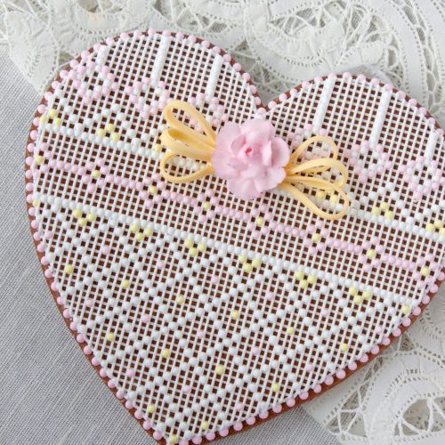 Pink Needlepoint Heart - Distant Lace Dodged - 2-D Cookies Gallery